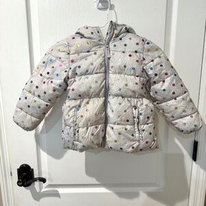 Wonder Nation Gray White Puffer Jacket with Colorful Polka Dots girls 4T